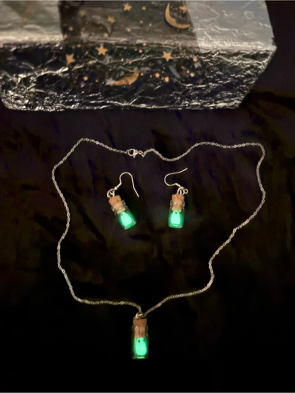 BOTTLED GHOSTS | Glow in the Dark Earrings and Necklace Set